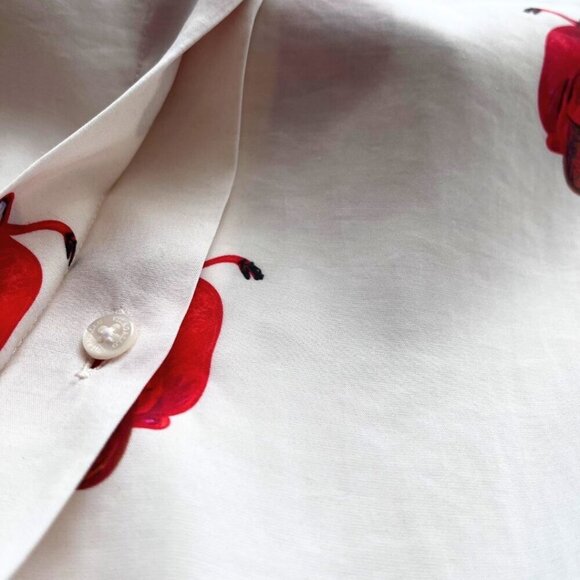 VILA GALLO IVORY WHITE RED NOVELTY PRINT BUTTON DOWN SHIRT -  L - Picture 8 of 11